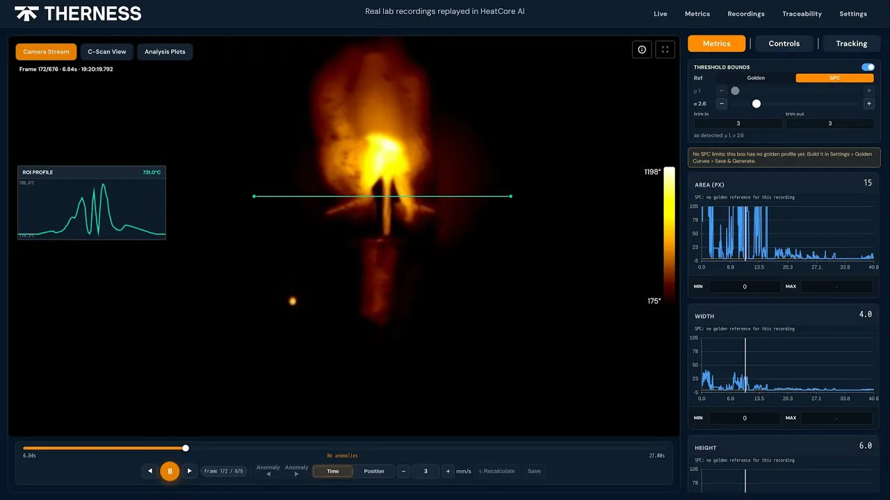HeatCore AI software walkthrough on a recorded lab weld